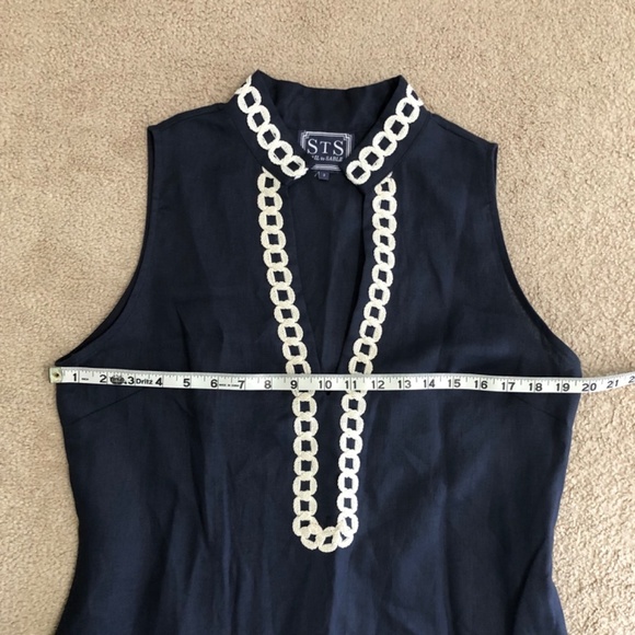 Sail to Sable Maxi Dress High Neck Slit Embroidered Navy - Picture 12 of 14